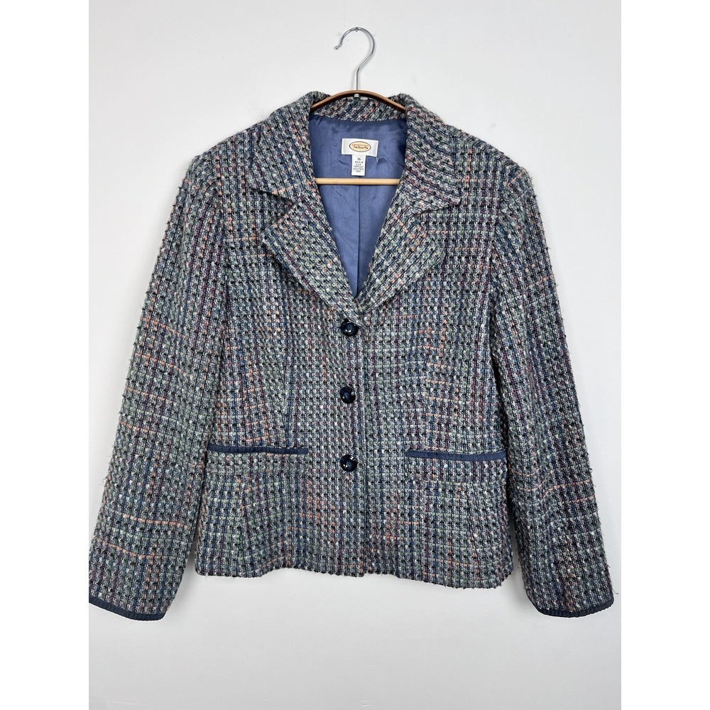 Talbots Blazer Women's 16 Navy Tweed Mature Career Office Lagenlook Boxy